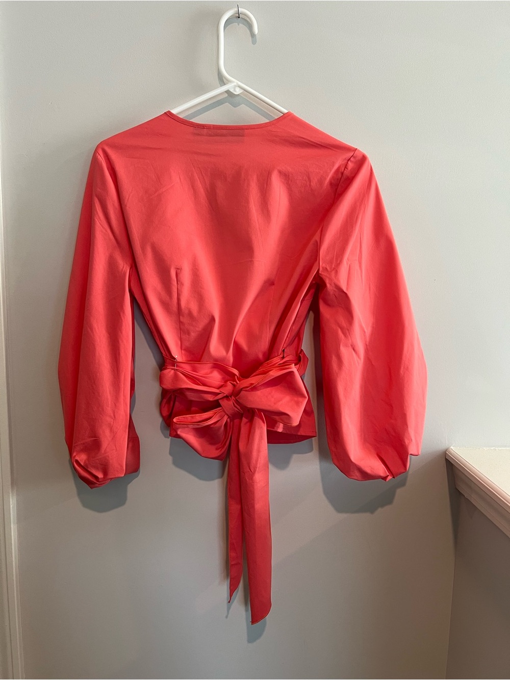 New York & Company Coral Tie-Front Balloon Sleeve Blouse